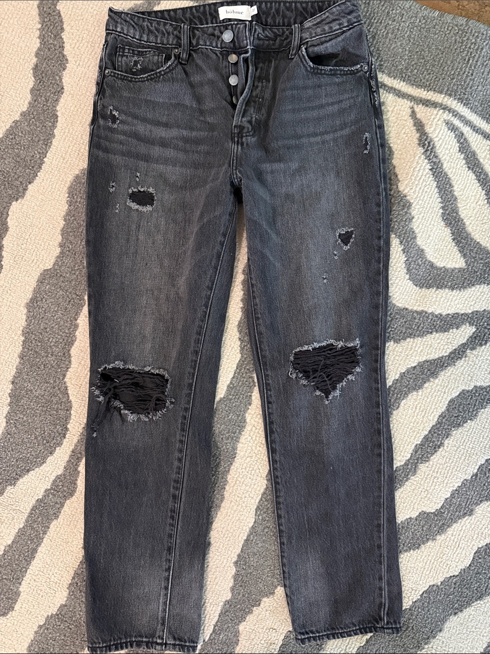 bohme Washed Black Distressed Boyfriend Jeans